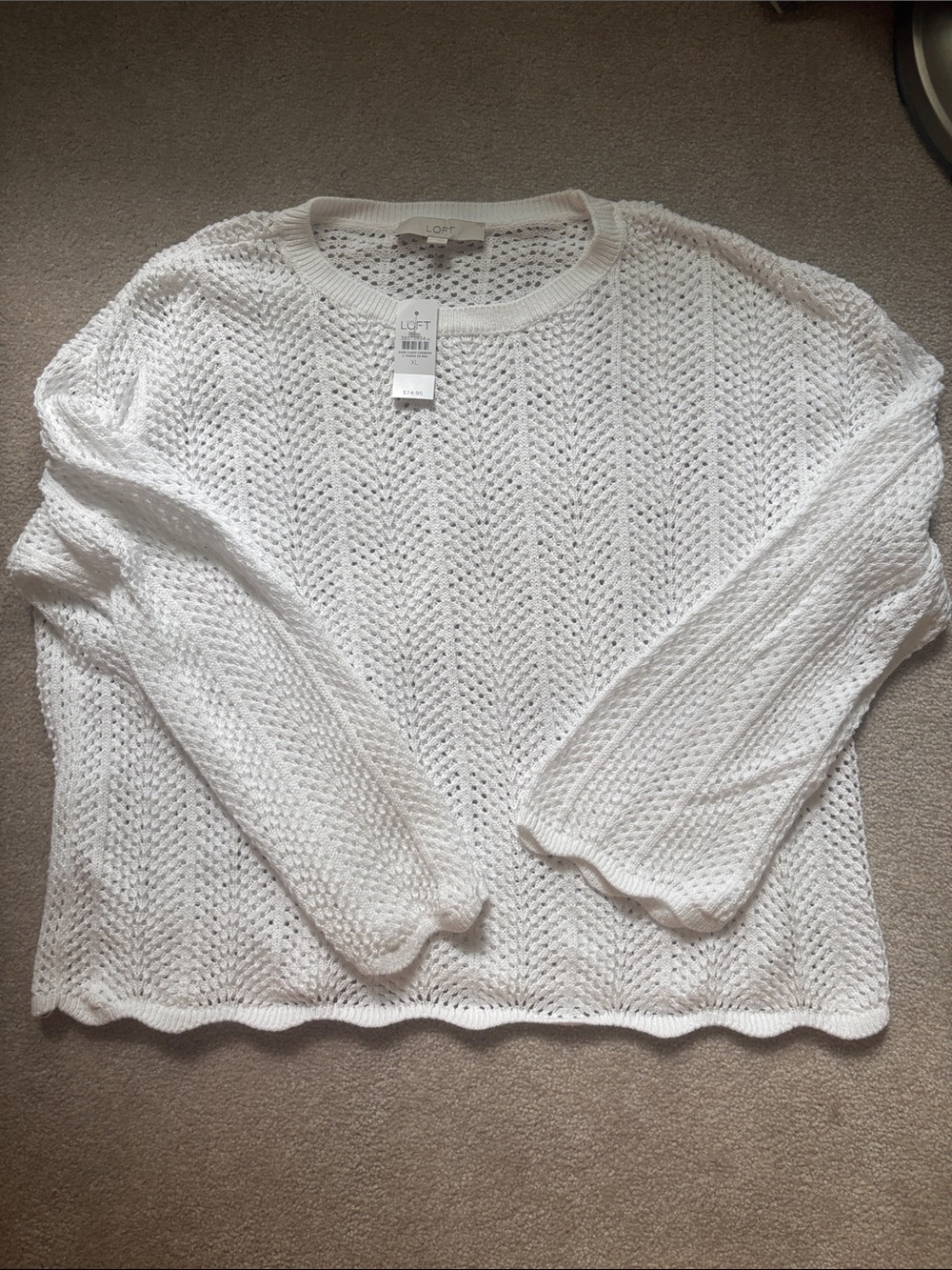 LOFT White Open-Weave Crewneck Sweater
